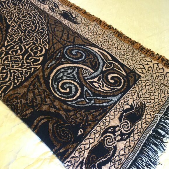 Vintage Celtic Triple Raven Tapestry Afghan Throw by Artist Jen Delyth - Picture 12 of 16